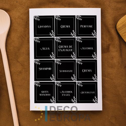 Etiquetas para Frasco Recuadro Con Flores Negativo Limpieza