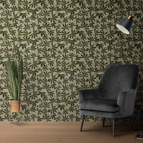 Mural Hojas Grandes Fondo Verde