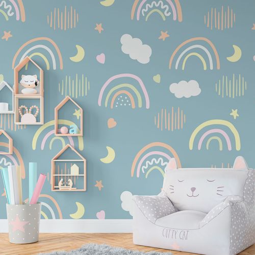 Mural Arcoiris Pastel Azul