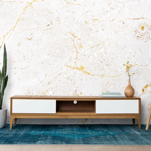 Mural Fondo Blanco Grietas Doradas