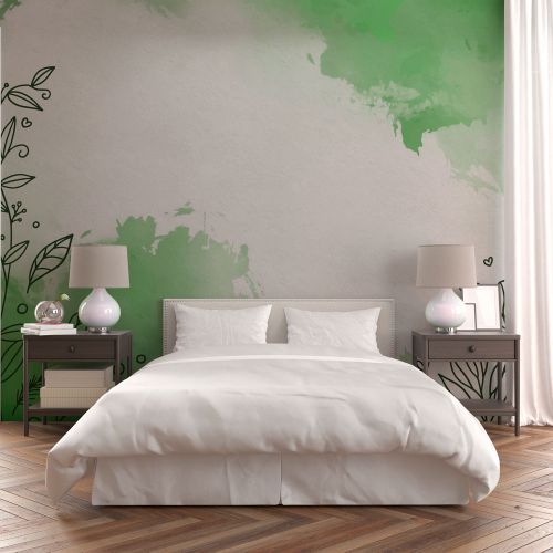 Mural Hojas Y Acuarelas Verdes
