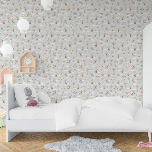 Mural Globo Animales Celeste