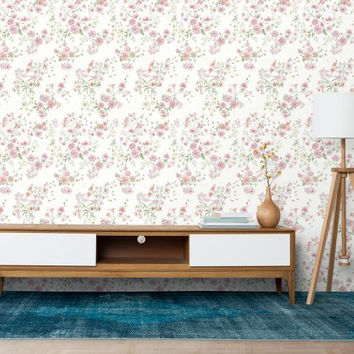 Mural Hojas Primaveral Rosa