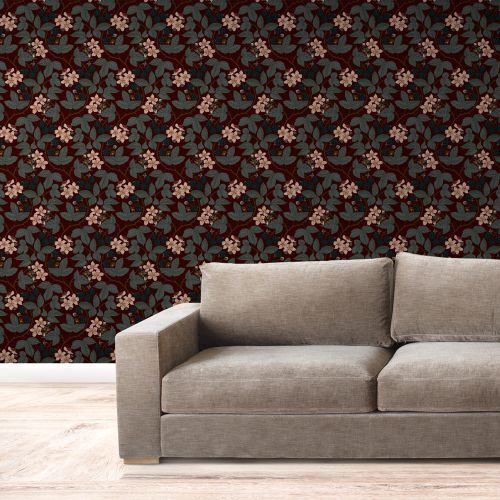 Mural Hojas Espinas Bordo