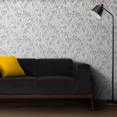 Mural Hojas Monocroma Gris