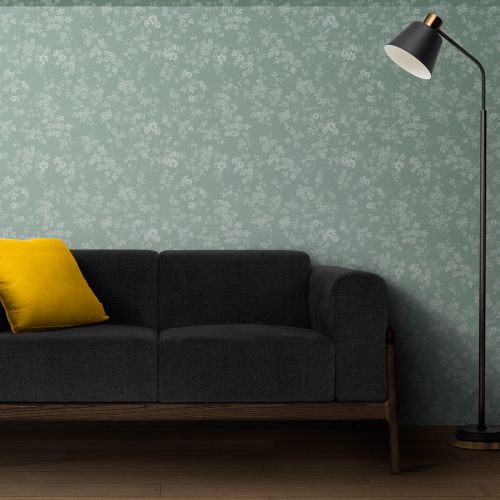 Mural Hojas Con Flores Verde