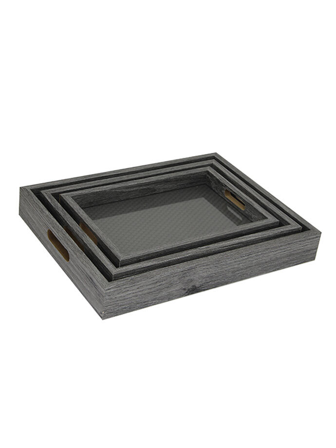 Set de 3 Bandejas de Madera con Fondo de Vidrio y Manijas