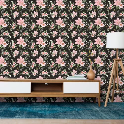 [1003] Mural Flores Acuarela Negras