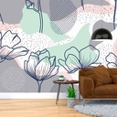 Mural Flores Vectoriaes Azules