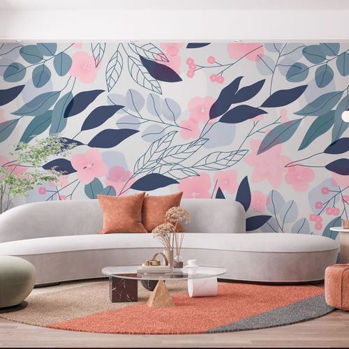 [1151] Mural Hojas Azules Rosas