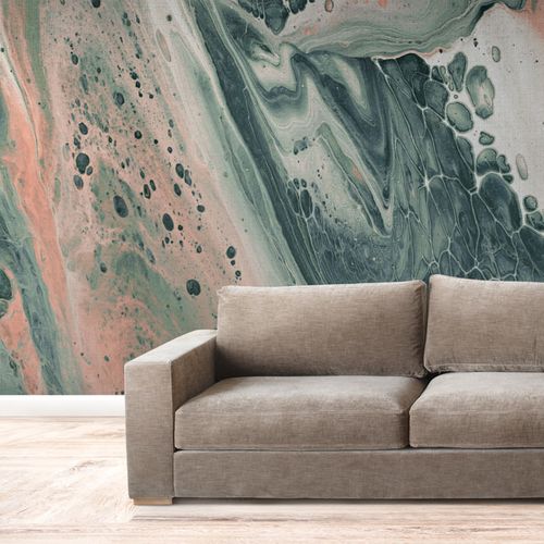 [1167] Mural Fluido Verde Y Rosa