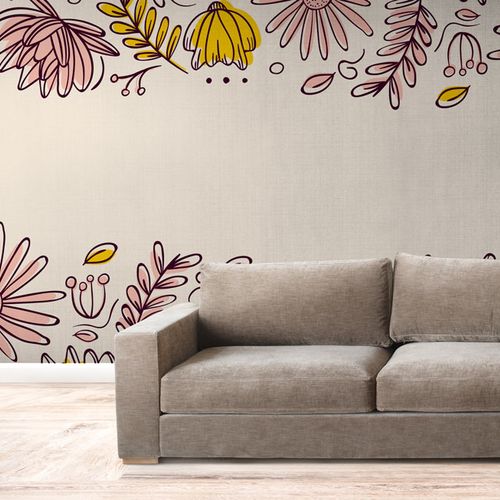 [1174] Mural Dibujo Rosado Amarrillo