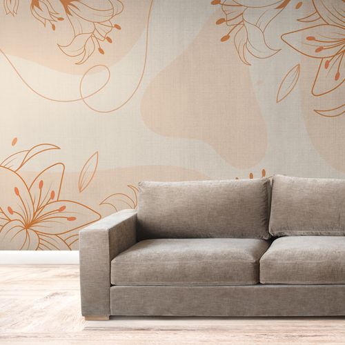 [1175] Mural Flores Lineas Naranja