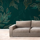 Mural Fondo Verde Hojas Doradas
