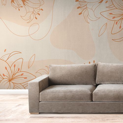 [1184] Mural Hojas Lineas Naranja