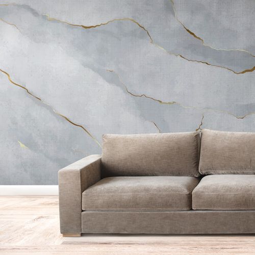 [1200] Mural Fondo Gris Grietas Doradas