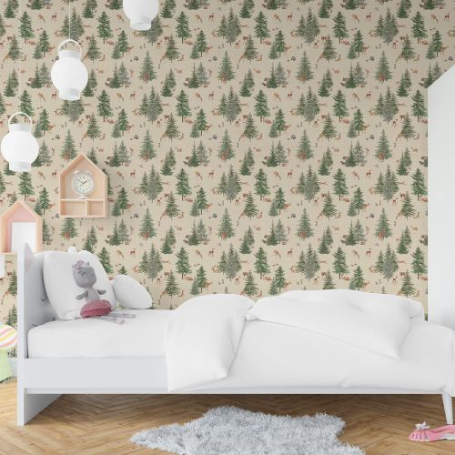 [1566] Mural Bosque Ciervo Fondo Color Piel