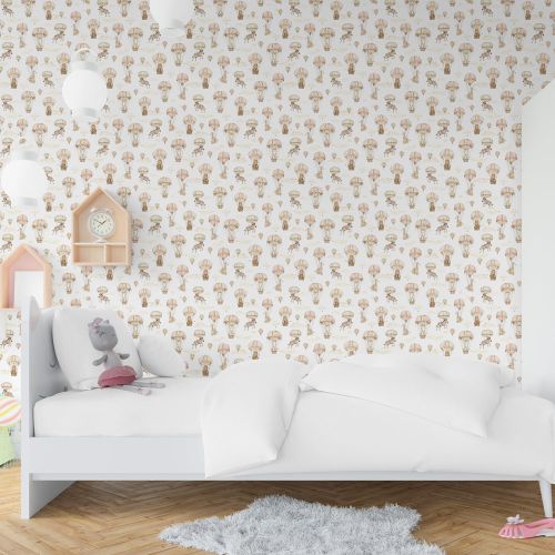 [1576] Mural Globo Animales Blanco