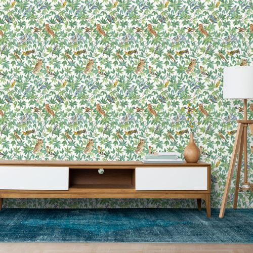 [1606] Mural Aves Blanco