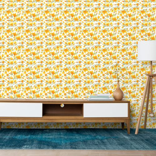 [1619] Mural Hojas Naranja Blanco