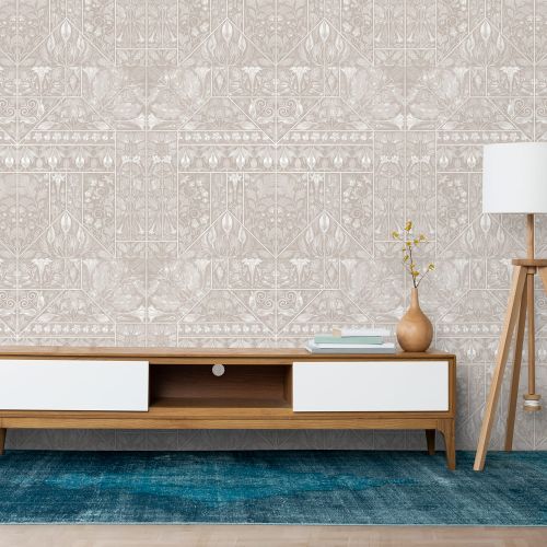 [1629] Mural Ornamentos Flores Vintaje Marron