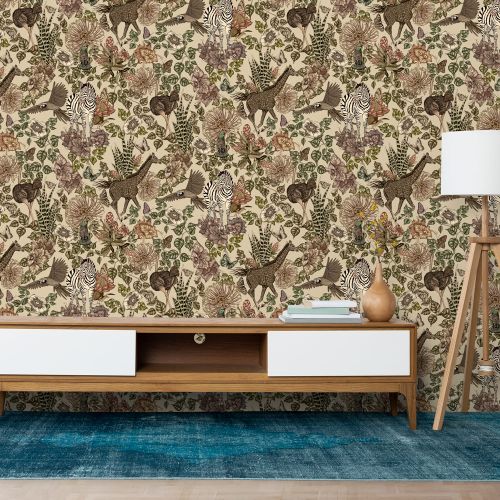 [1645] Mural Jirafa Y Cebras Marron