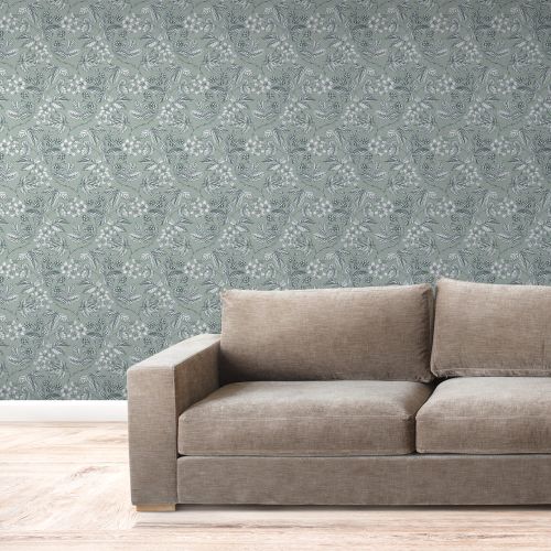 [1652] Mural Hojas Espinas Cyan