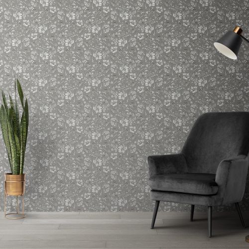 [1667] Mural Jazmin Monocroma Gris