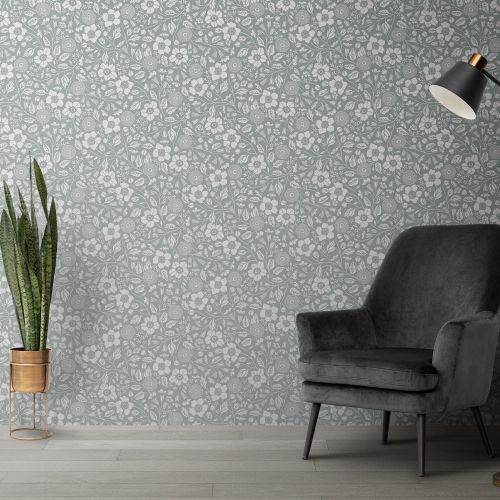 [1668] Mural Flores Monocroma Cyan