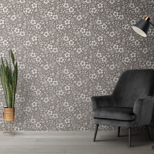 [1670] Mural Flores Monocroma Marron