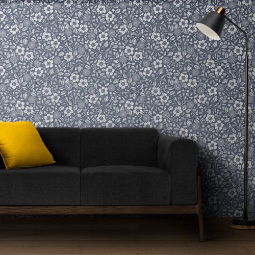 [1671] Mural Flores Monocroma Azul