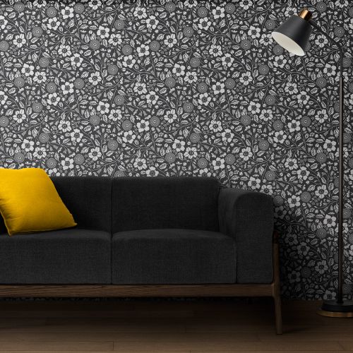 [1674] Mural Flores Monocroma Gris