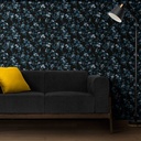 Mural Hojas Con Flores Negro Cyan