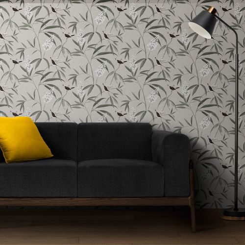 [1730] Mural Hojas Con Ave